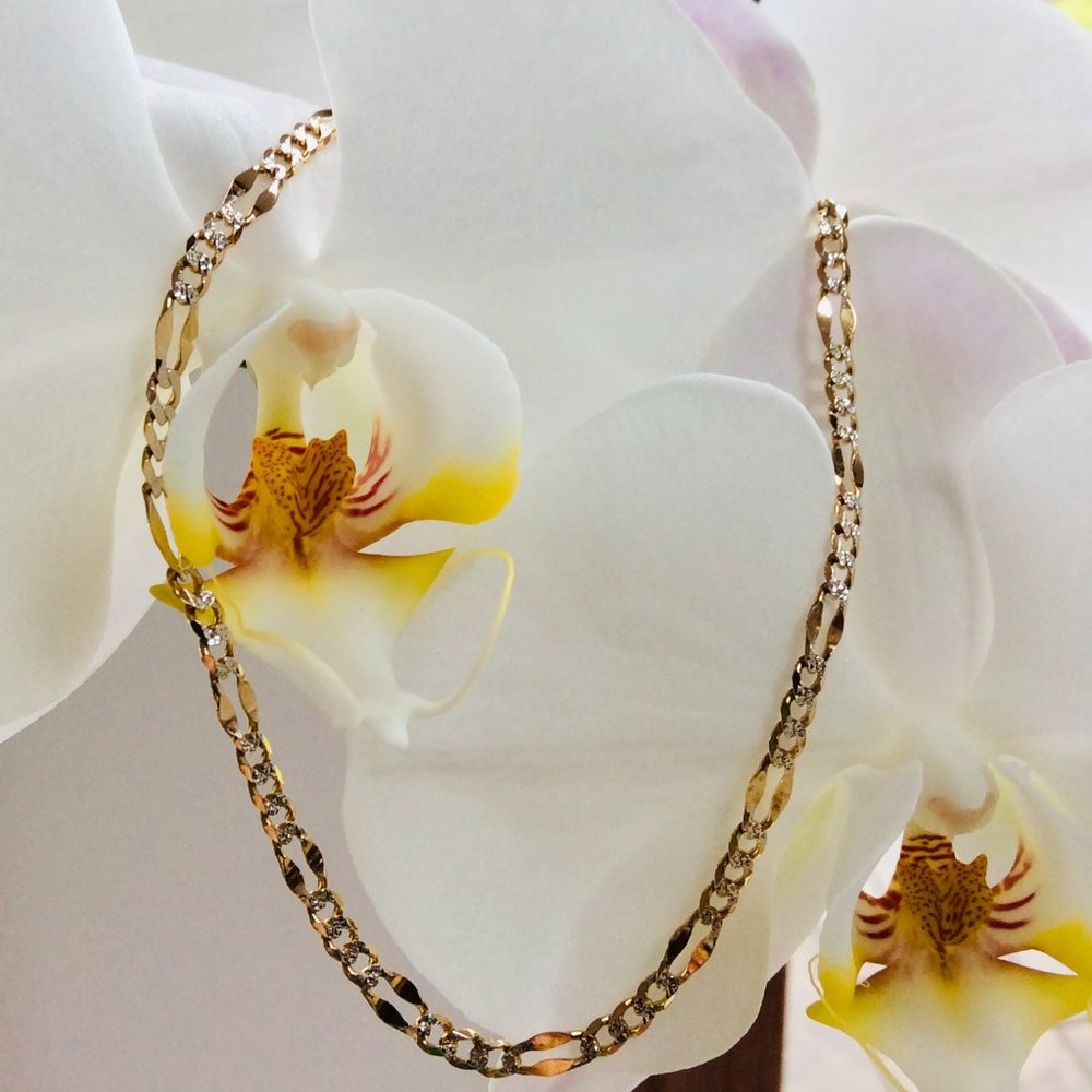Two-Toned 14K Gold Ankle Bracelet 9"